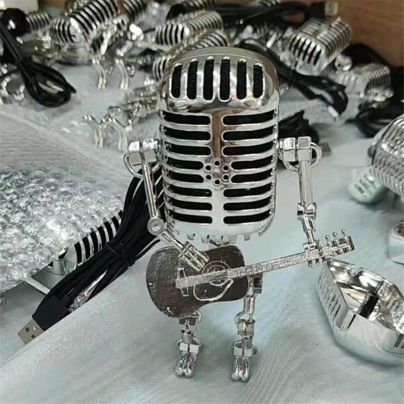 Microphone-Robot-Vintage-avec-guitare-Figurines-en-m-tal-pour-l-int-rieur-lampe-de-bureau