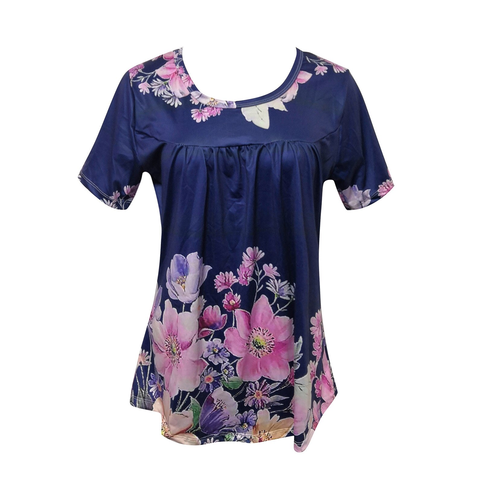 T-Shirt-d-contract-col-en-v-pour-femmes-chemisier-fleurs-pliss-es-la-mode-tunique