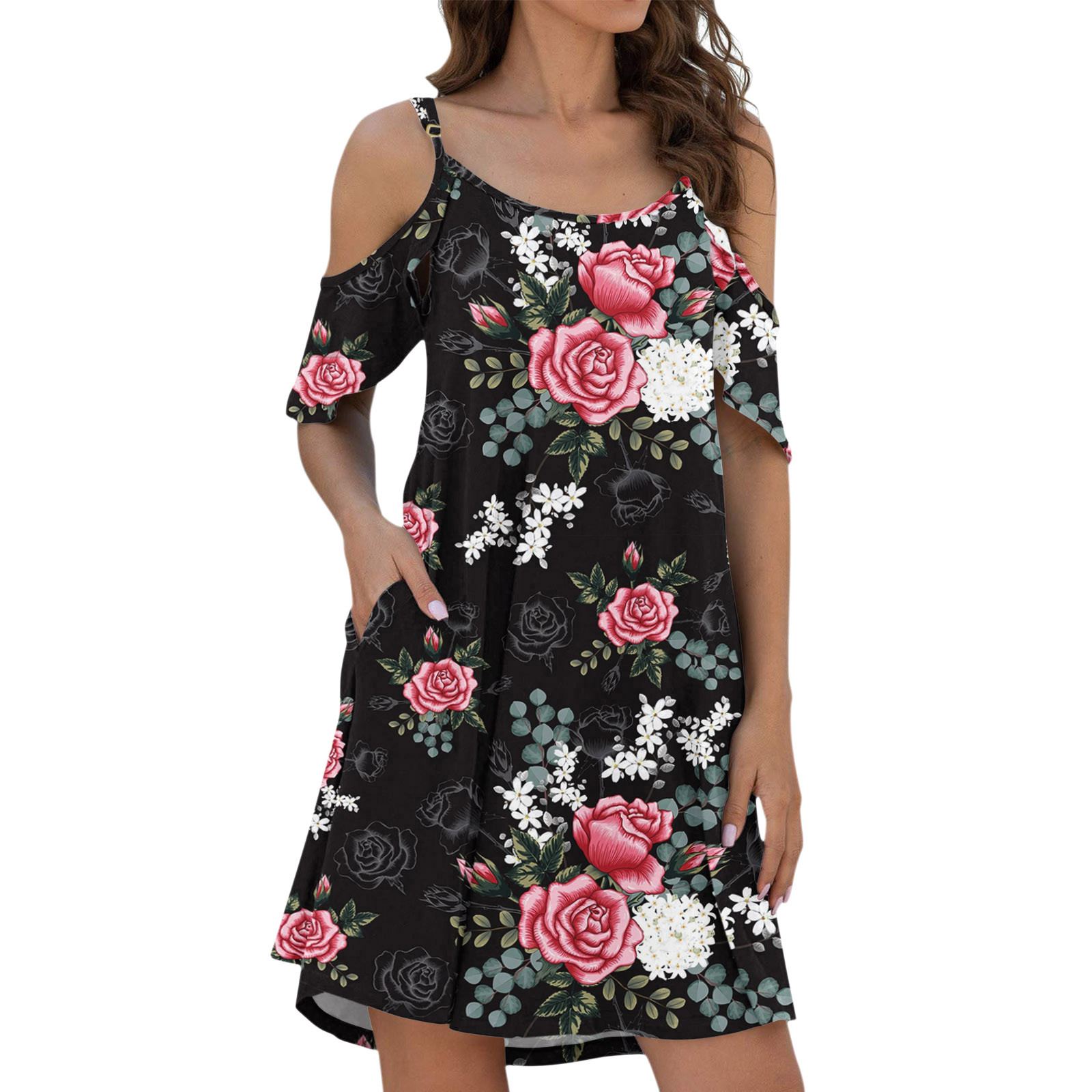 Robe-d-t-imprim-e-tournesol-pour-femmes-col-rond-d-contract-e-bretelles-Spaghetti-paules