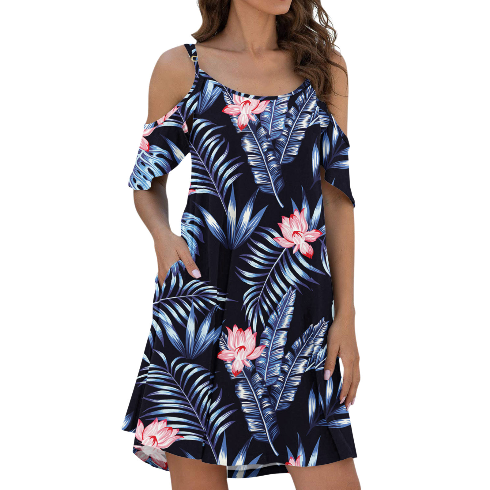Robe d\'été imprimée floral épaules dénudées