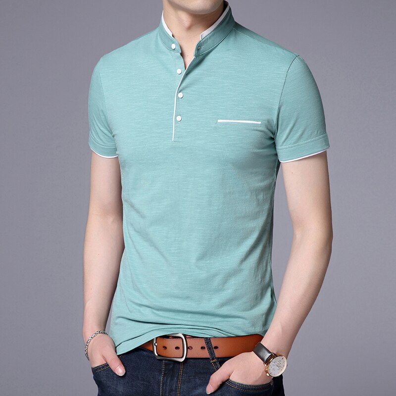 Polo-d-t-col-Mandarin-pour-homme-v-tement-de-marque-la-mode-coupe-cintr-e