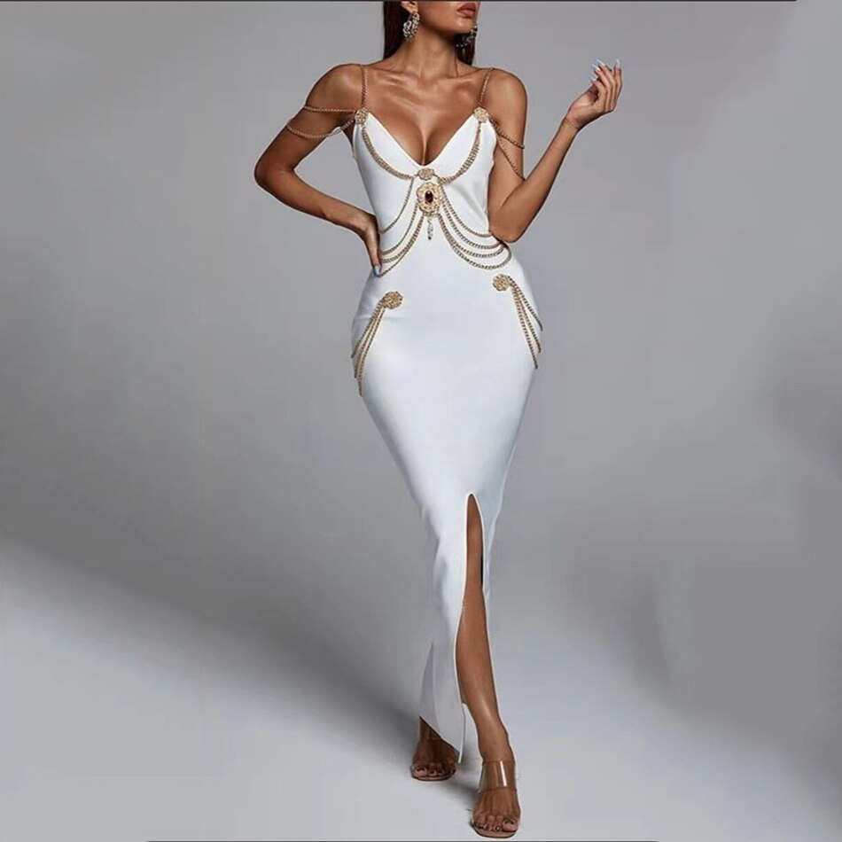 Robe longue à bandes fendues noire ou blanche