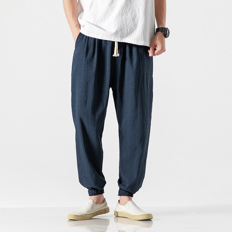 Pantalon-de-jogging-Style-chinois-pour-homme-sarouel-en-coton-et-lin-surv-tement-l-ger