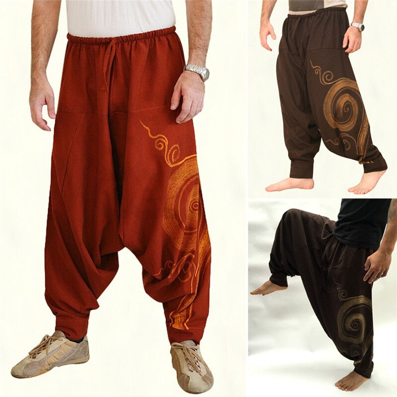 Pantalon-Baggy-Hippie-pour-hommes-taille-lastique-d-contract-Yoga-Harem-Boho-gitane-Aladdin-Hippie-Boho