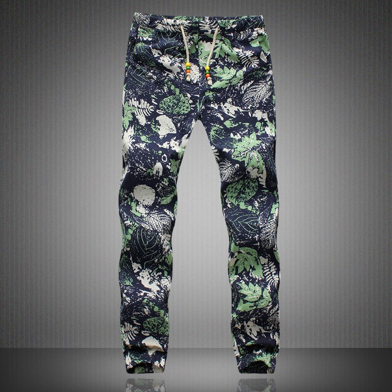 Pantalon-de-surv-tement-en-lin-pour-homme-jogging-d-contract-imprim-Floral-nouvelle-mode-t