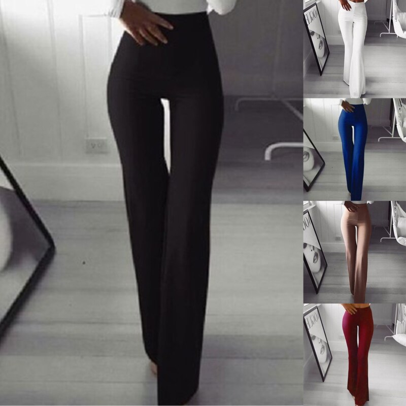 Pantalon-Slim-et-trompette-pour-femmes-jambes-larges-extensibles-la-mode-multi-couleurs-tenue-de-ville