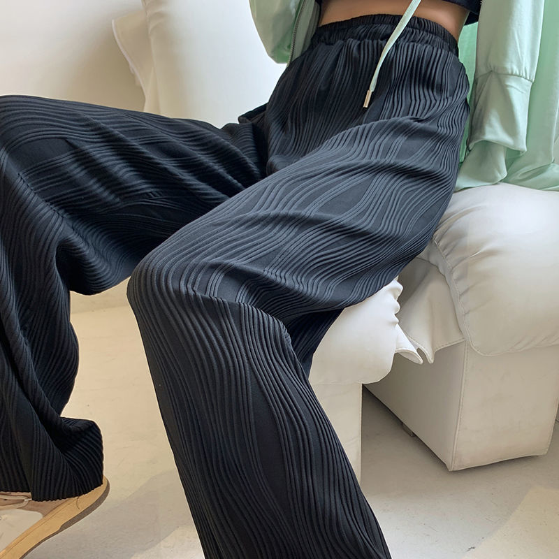 Feiernan-pantalon-Palazzo-jambes-larges-pour-femmes-noir-l-gant-pliss-rayures-pleine-longueur-taille