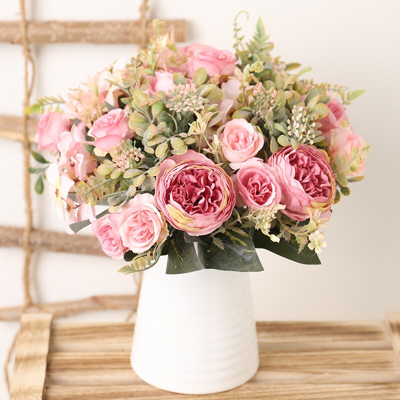 Bouquet De Fleurs Artificielles En Soie - 16 Têtes Multicolores - Décoration Intérieure/extérieure 27 Cm