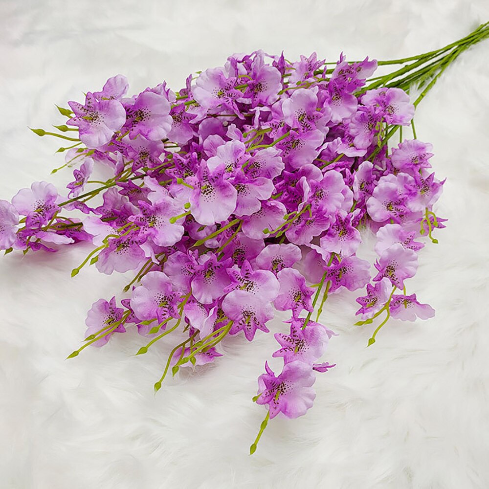 Fleur-artificielle-orchid-e-papillon-dansante-Bouquet-d-coratif-en-soie-jaune-Oncidium-en-plastique-d