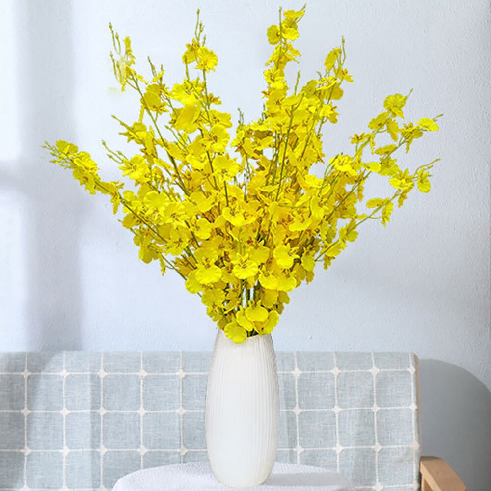 Fleur-artificielle-orchid-e-papillon-dansante-Bouquet-d-coratif-en-soie-jaune-Oncidium-en-plastique-d