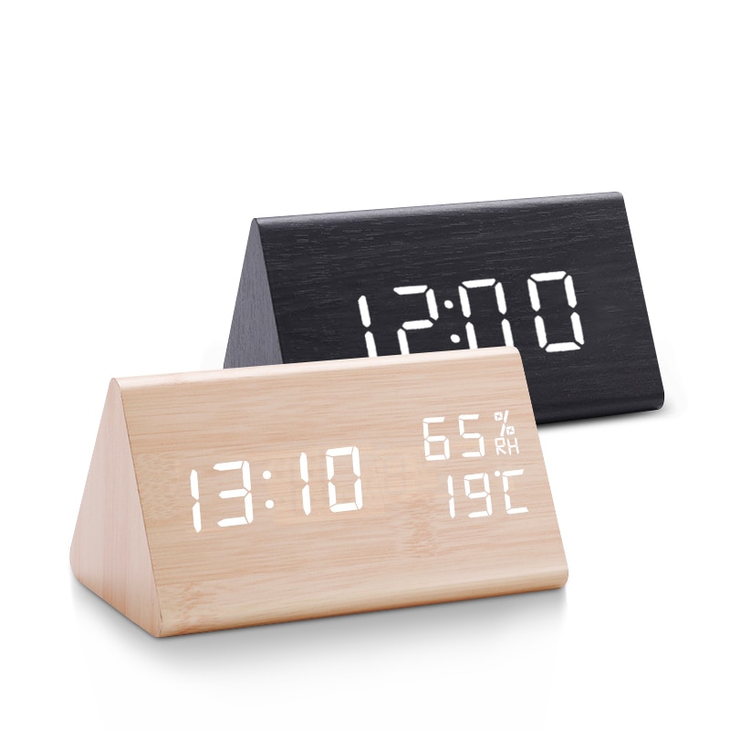 Horloge numérique LED aspect bois