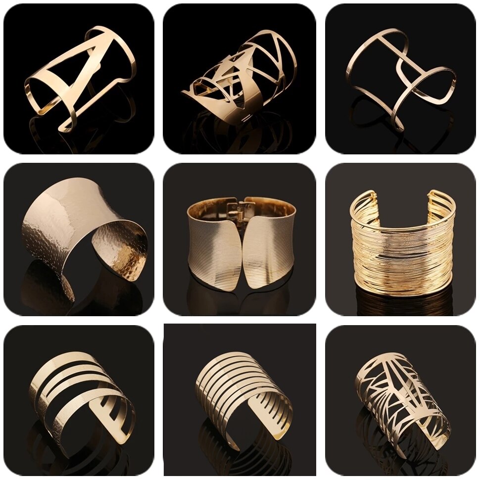 Bracelets-manchette-large-pour-femmes-et-hommes-couleur-or-argent-creux-Punk-alliage-g-om-trique
