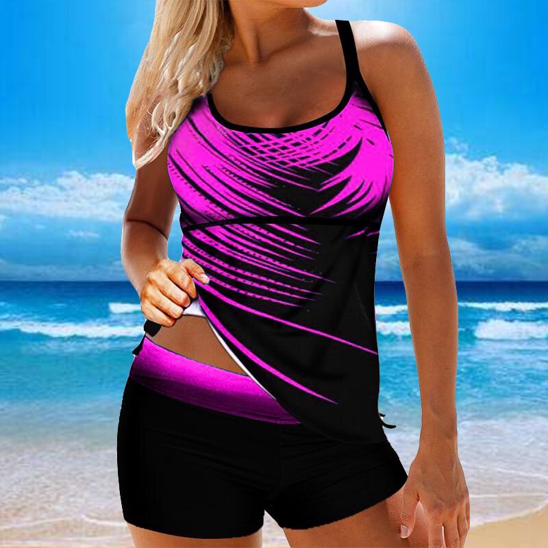 Femmes-Sexy-Tankini-Plage-Bleu-Imprim-Dos-Nu-Maillot-De-Bain-2-Pi-ces-Mode-Spaghetti