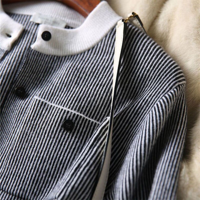 Cardigan-Vintage-manches-longues-et-col-rond-pour-femme-manteau-tricot-rayures-ample-d-contract