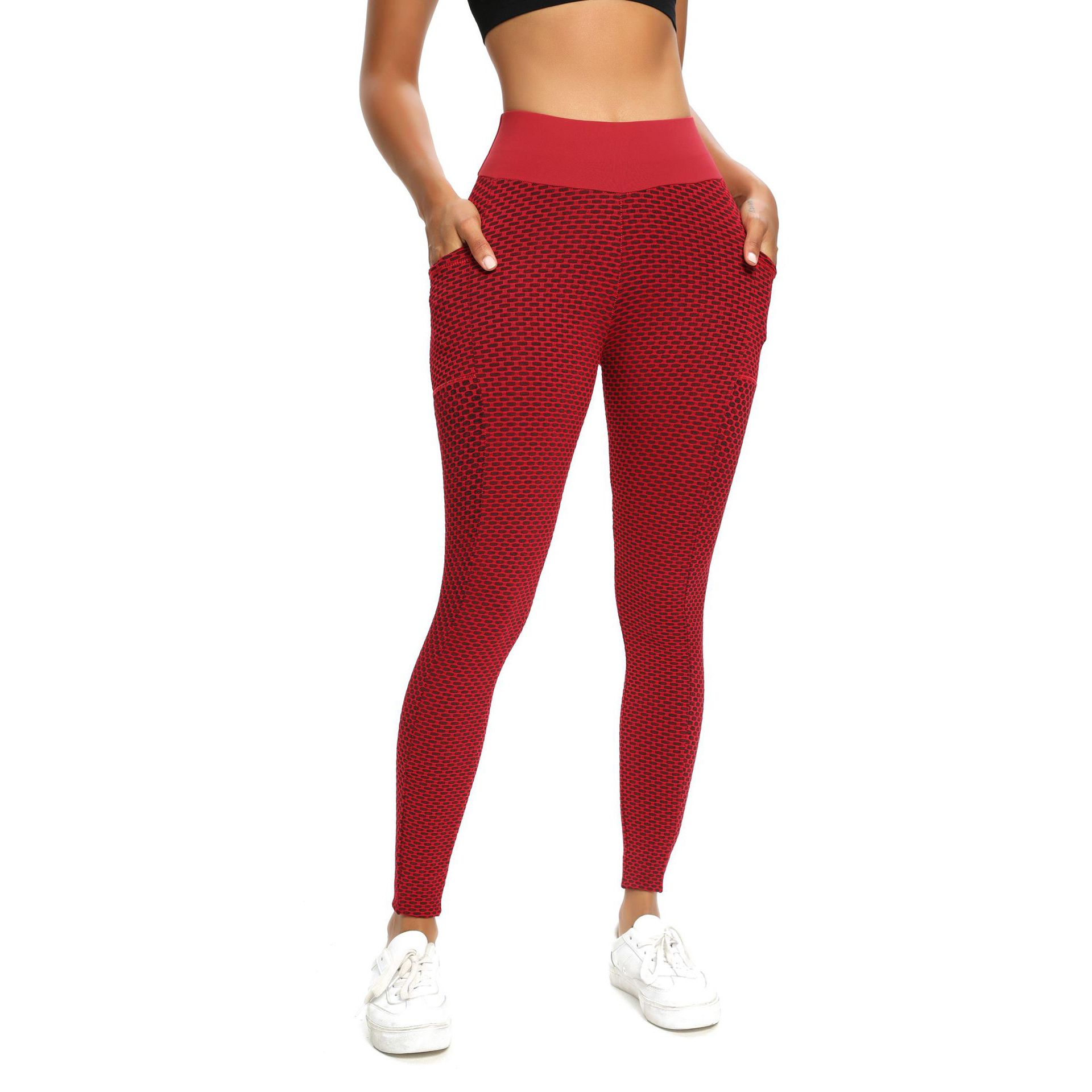 Leggings-de-poche-Anti-Cellulite-pour-femmes-pantalon-ruch-Push-Up-en-nid-d-abeille-taille