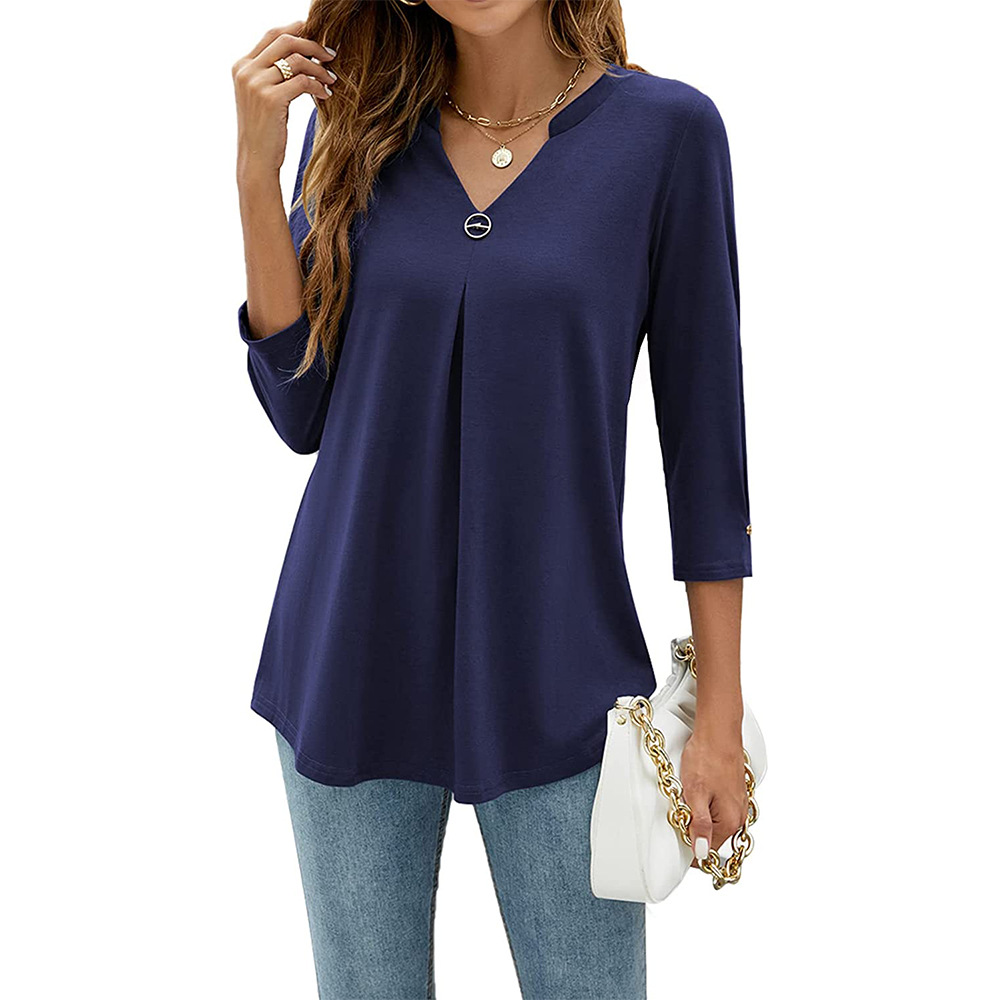 T-Shirt-manches-2022-et-col-en-V-pour-femme-v-tement-ample-et-d-contract