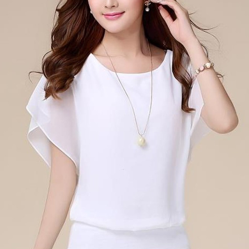 Chemisier-en-mousseline-de-soie-pour-femmes-manches-courtes-uni-volants-chauve-souris-chemise-courte-plage