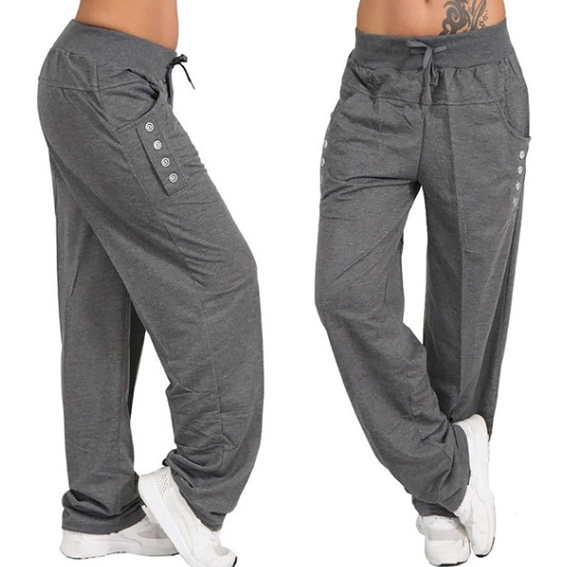 Pantalon-de-sport-lacets-pour-femmes-couleur-unie-boutons-d-contract-ample-droit-taille-haute-jogging