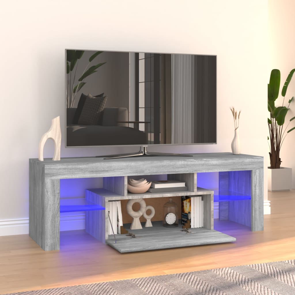 Meuble TV bois gris avec lumières LED