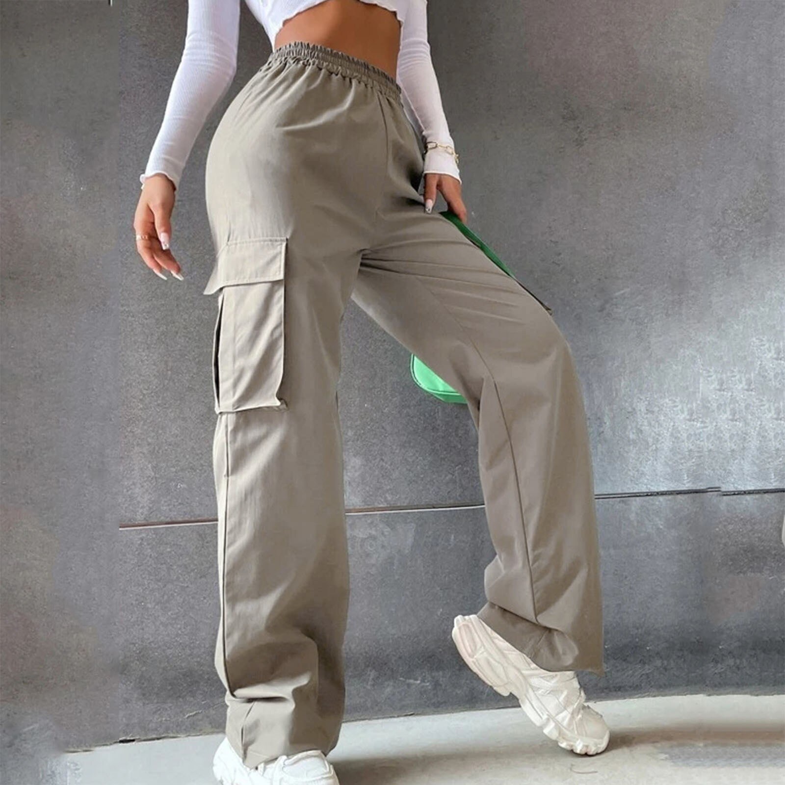 Pantalon cargo taille élastique pour femmes