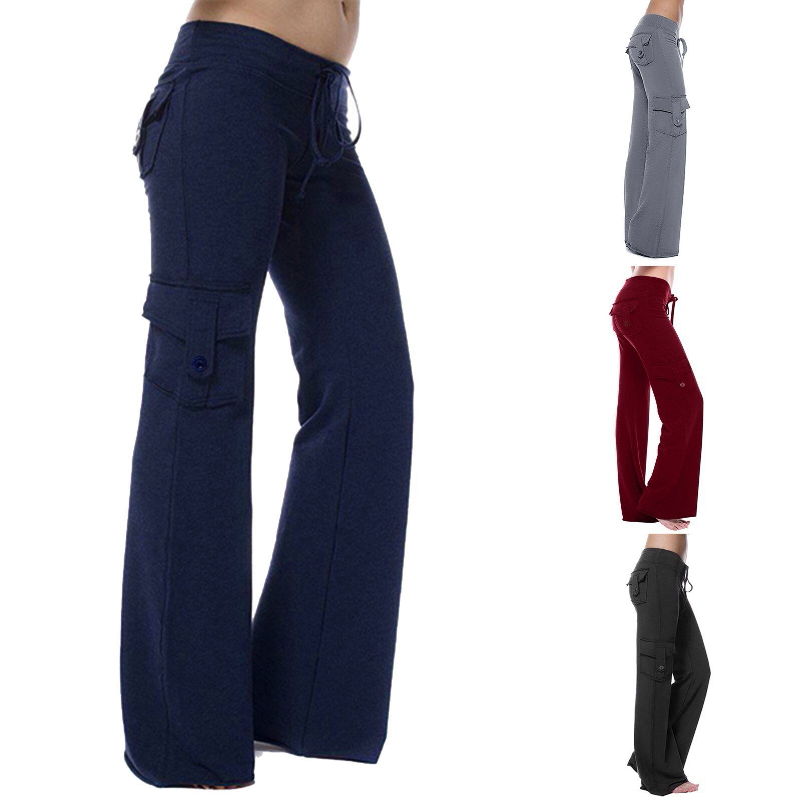 Pantalon-Cargo-jambes-larges-pour-femmes-ample-multi-poches-boutons-cordon-de-serrage-d-contract-Yoga