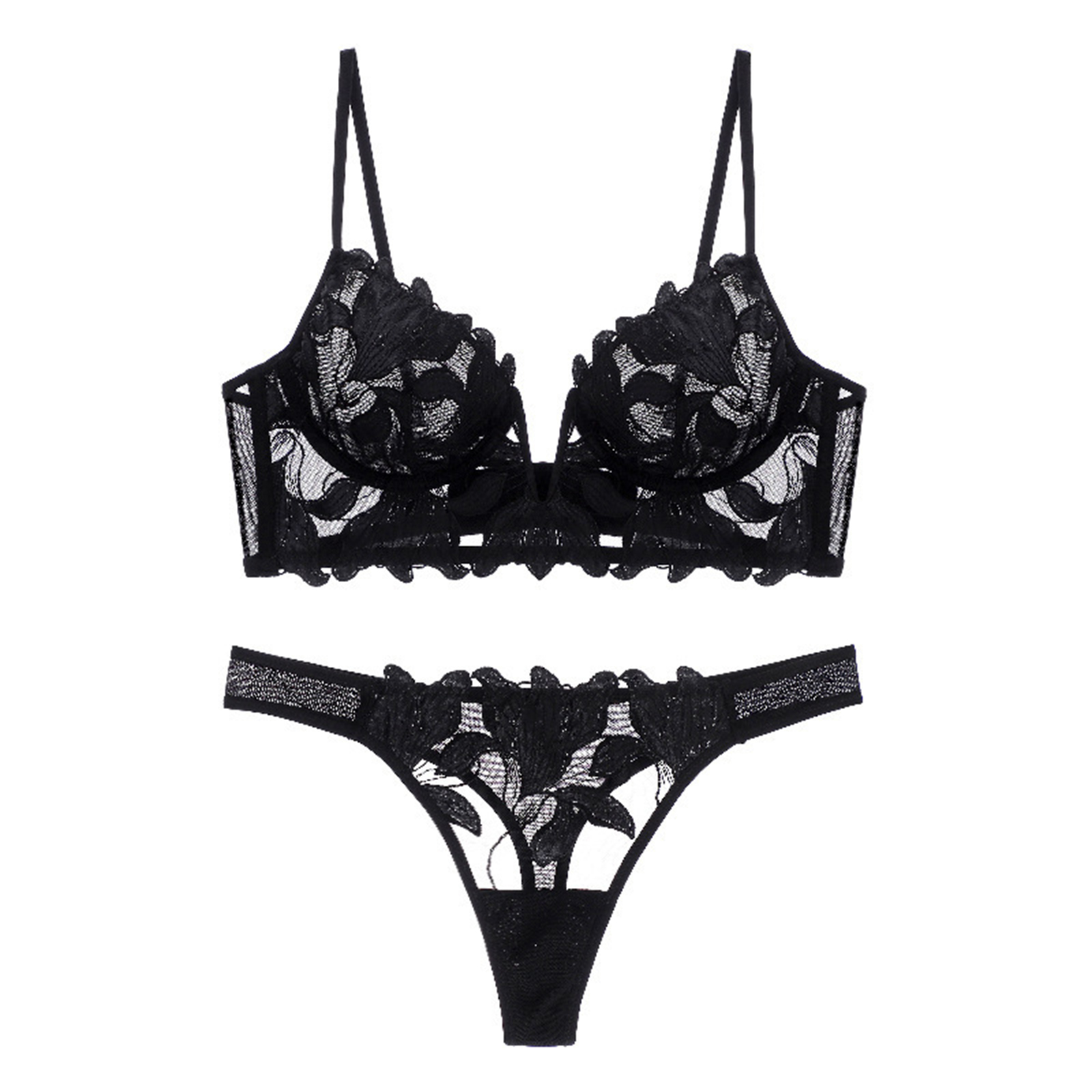 Ensembles-de-Lingerie-fran-aise-pour-femmes-soutien-gorge-Push-Up-culotte-en-dentelle-transparente-ensemble