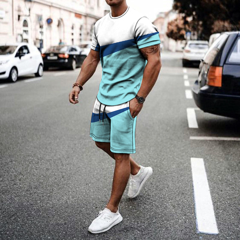T-shirt-manches-courtes-et-short-pour-hommes-d-contract-imbib-pissage-imprim-3D-simple-nouvelle
