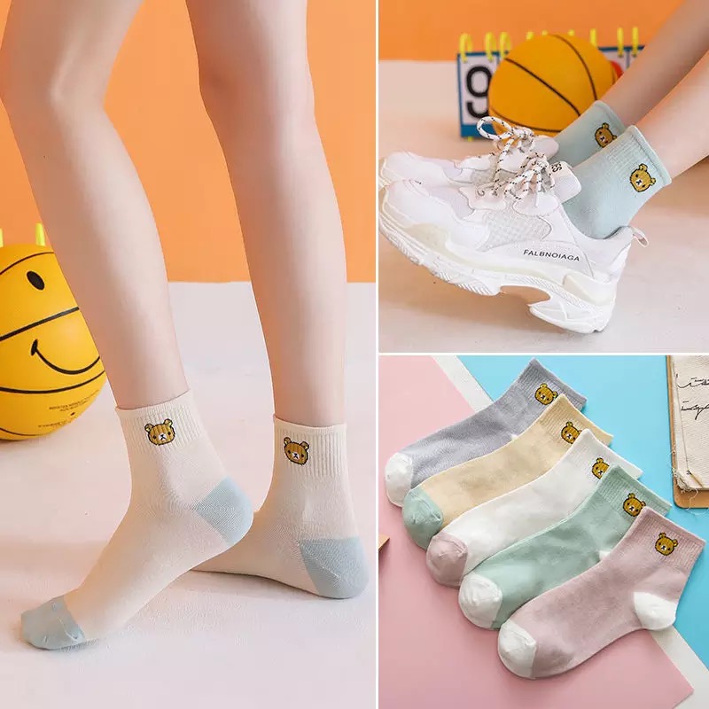 Chaussettes-courtes-en-coton-pour-femmes-et-filles-chaussettes-pliantes-ours-de-barre-de-dessin-anim