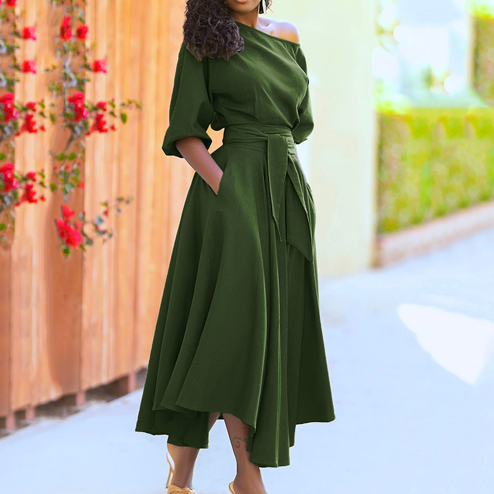 Robe-de-Soir-e-l-gante-Lacets-et-Ceinture-pour-Femme-Tenue-Sexy-la-Mode-d