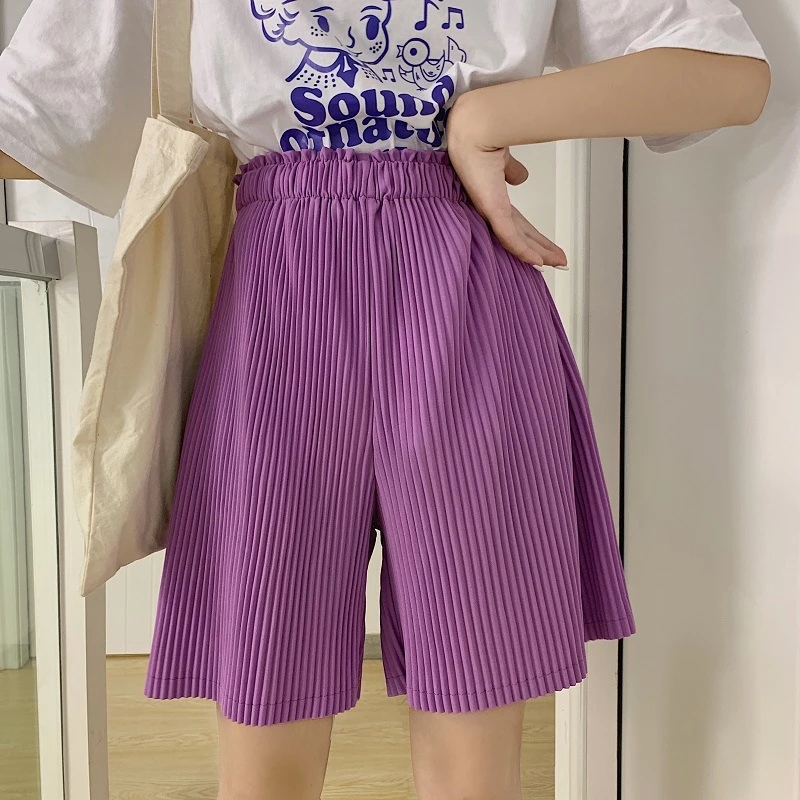 Harajuku-short-uni-pliss-et-ample-pantalon-court-jambes-larges-surv-tement-taille-haute-en-soie