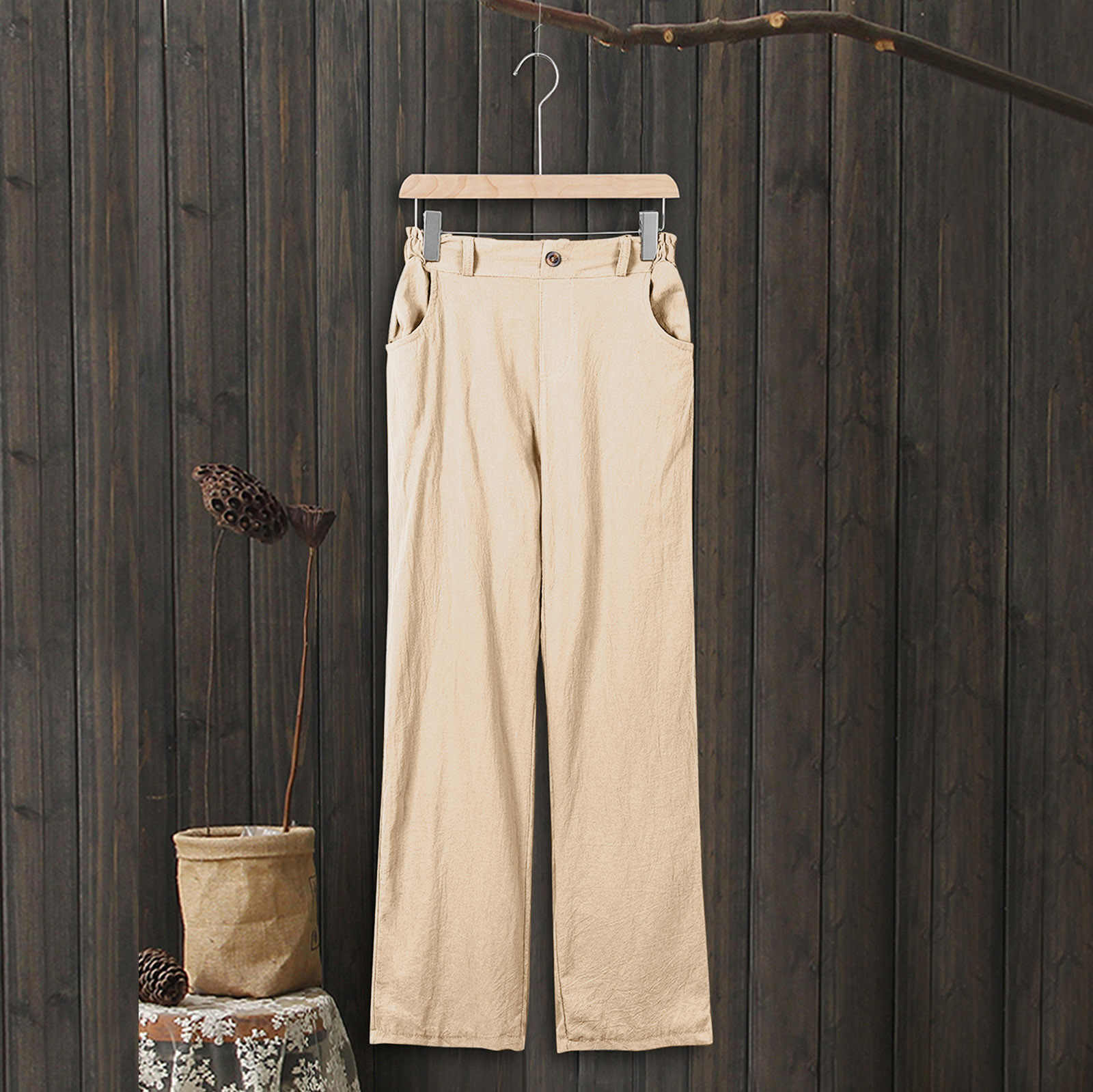 Pantalon-Capris-en-coton-et-lin-pour-femmes-taille-lastique-avec-cordon-de-serrage-d-contract