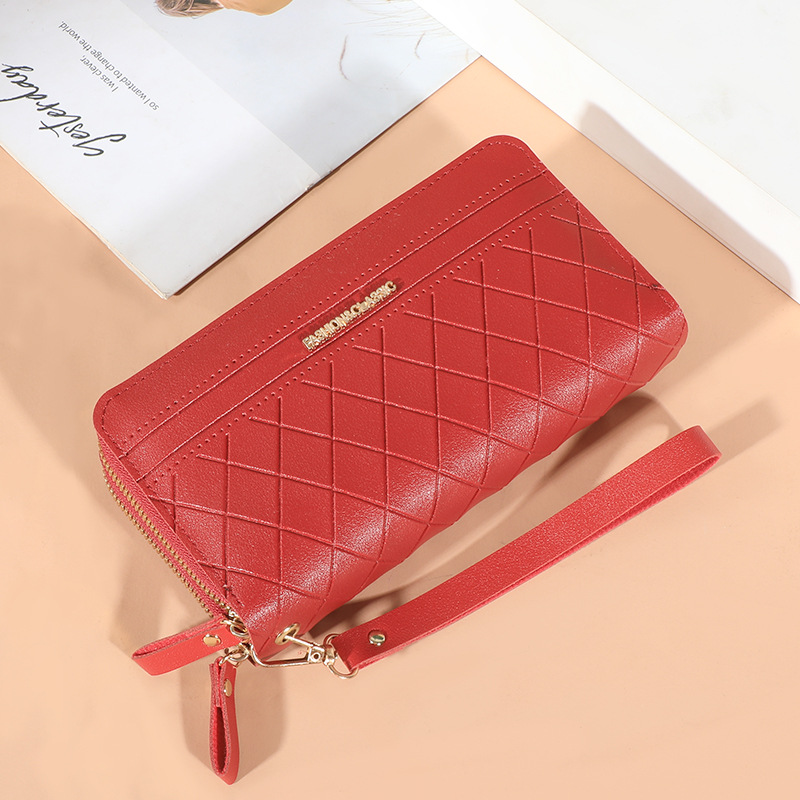 Portefeuille-long-en-cuir-PU-avec-pompon-pour-femme-porte-monnaie-porte-cartes-double-fermeture-clair