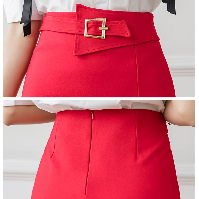 Jupe-mi-longue-taille-haute-pour-femmes-rouge-noir-crayon-fente-ouverte-l-gante-abricot-nouvelle