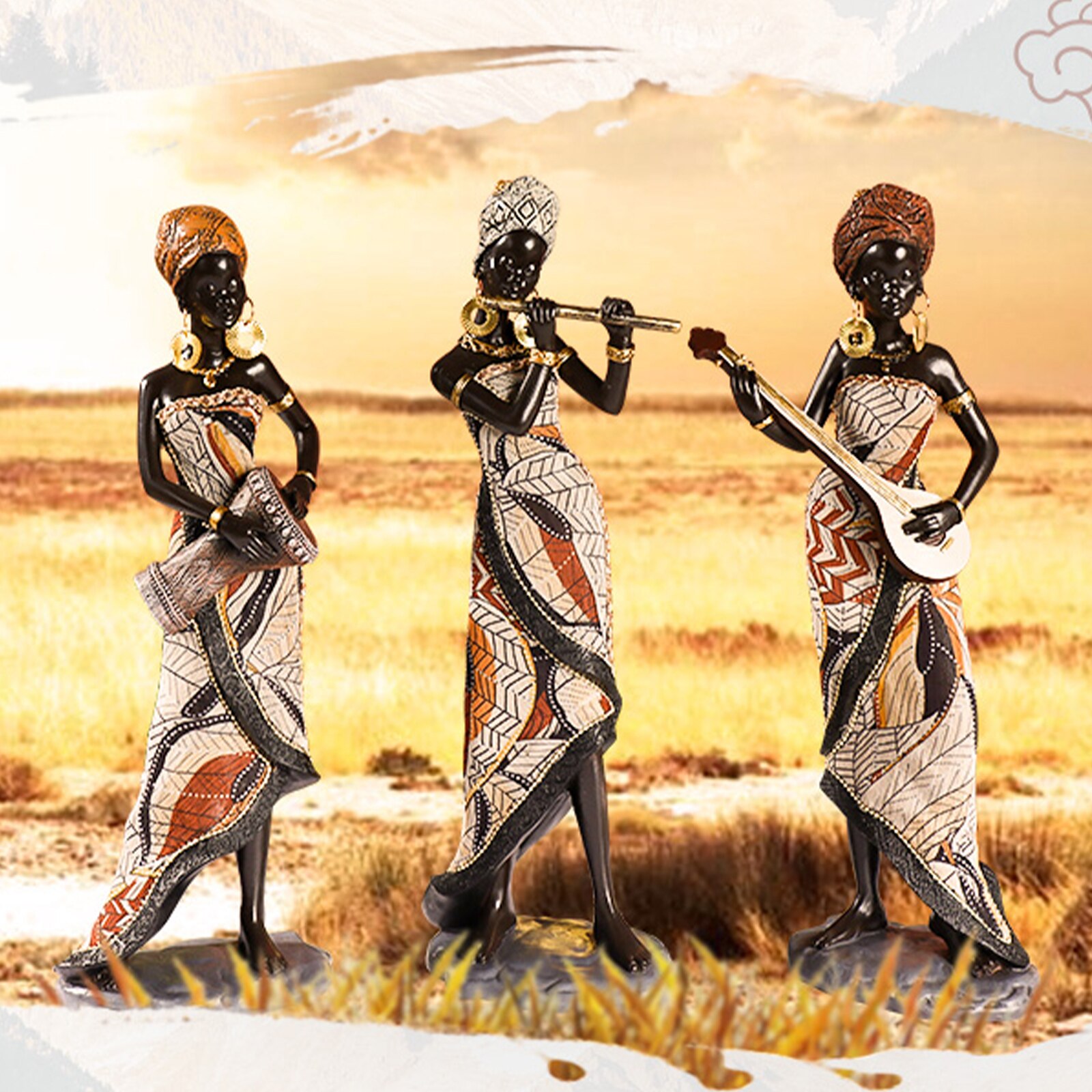 Statue-de-Femme-Tribale-Africaine-en-R-sine-Ornements-Vintage-Figurine-de-Femme-Africaine-Art-de