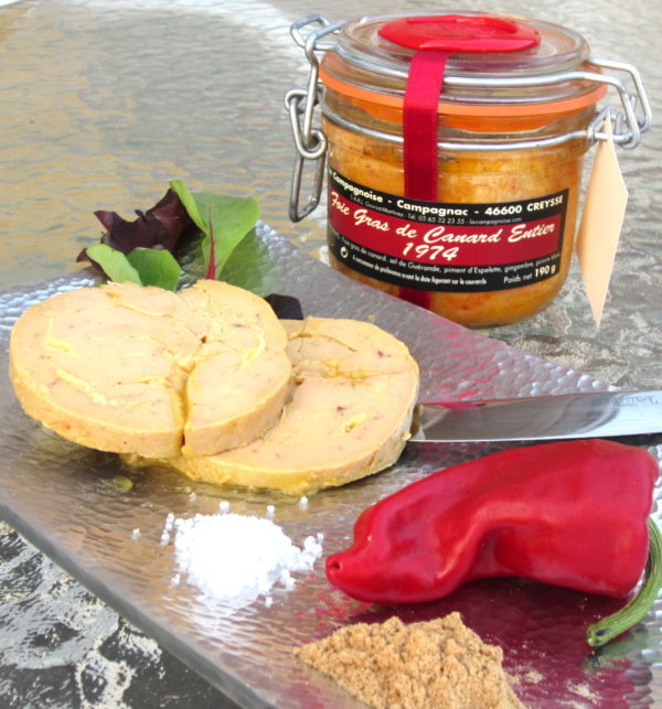 Foie gras de canard entier au piment d\'Espelette et gingembre