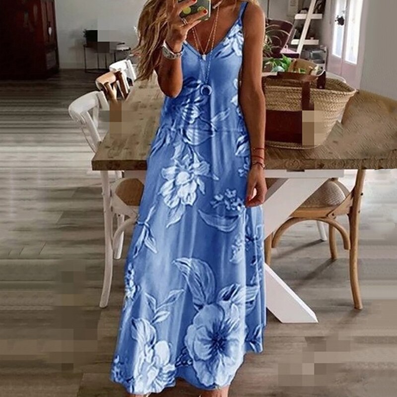 S-5XL-7-Couleurs-Imprim-Floral-V-cou-Sangle-sulfRobes-Casual-Boh-me-fibrWomen-Summer-Beach