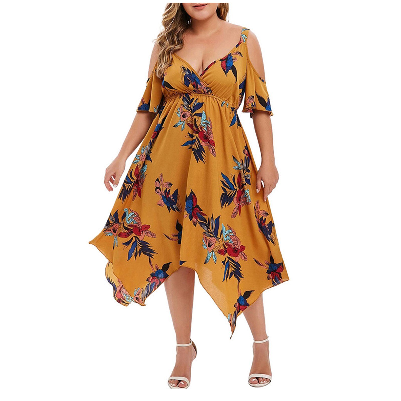 Robe-imprim-floral-Boho-col-en-V-vintage-rond-t-pour-femmes-l-gante-Off-initi