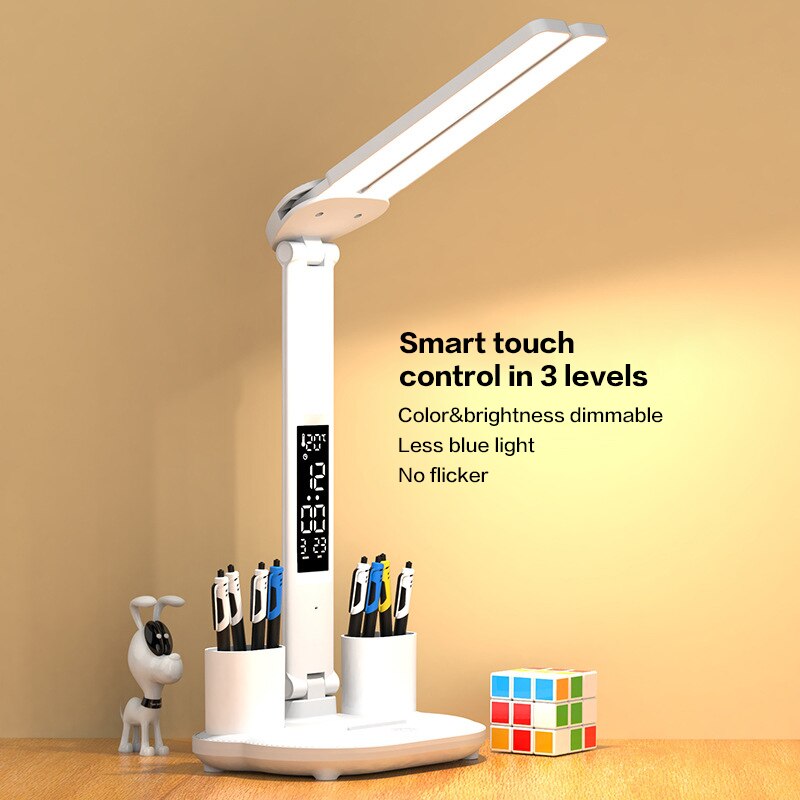 Lampe-de-bureau-LED-double-t-te-avec-chargement-USB-gradation-tactile-cran-LCD-pliant-veilleuse