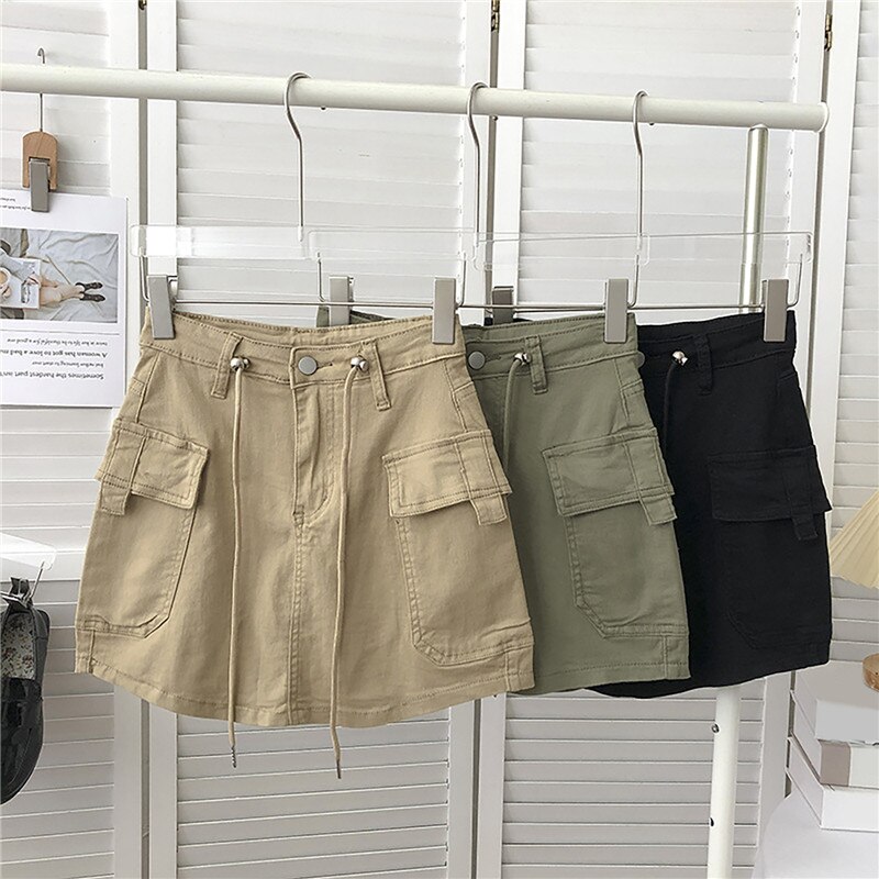 Mini-jupe-cargo-courte-taille-haute-pour-femme-vert-arm-e-ficelle-de-proximit-streetwear-Y2K