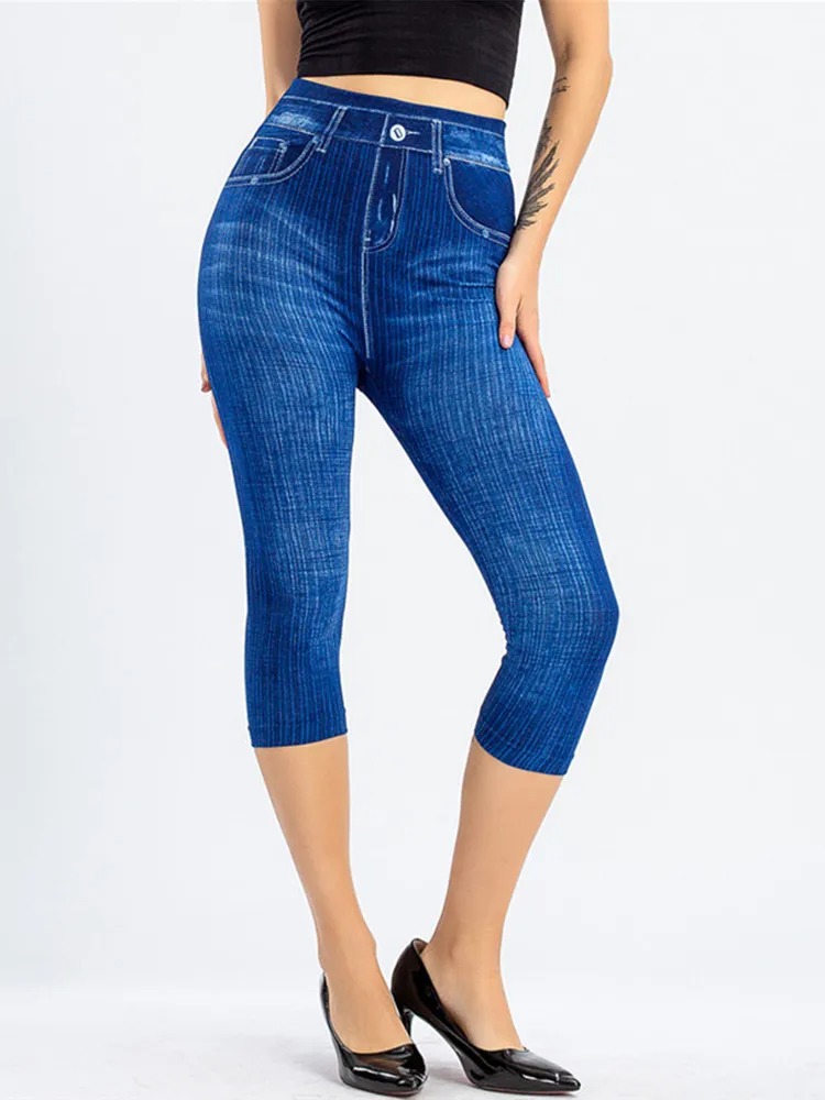 Legging imprimé jean taille courte