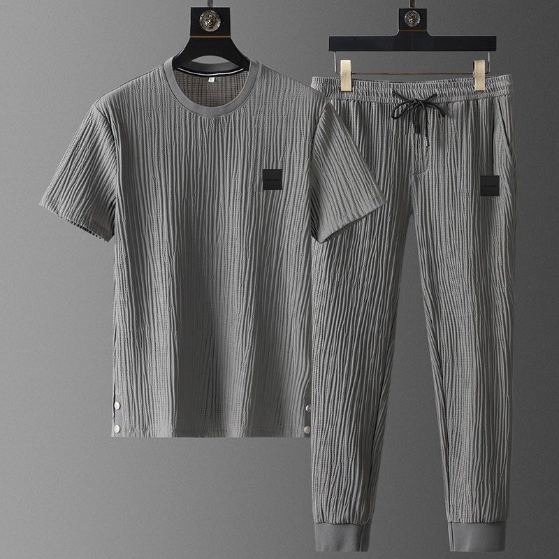 T-shirt-et-pantalon-de-sport-fins-pliss-s-pour-hommes-ensemble-deux-pi-ces-surv