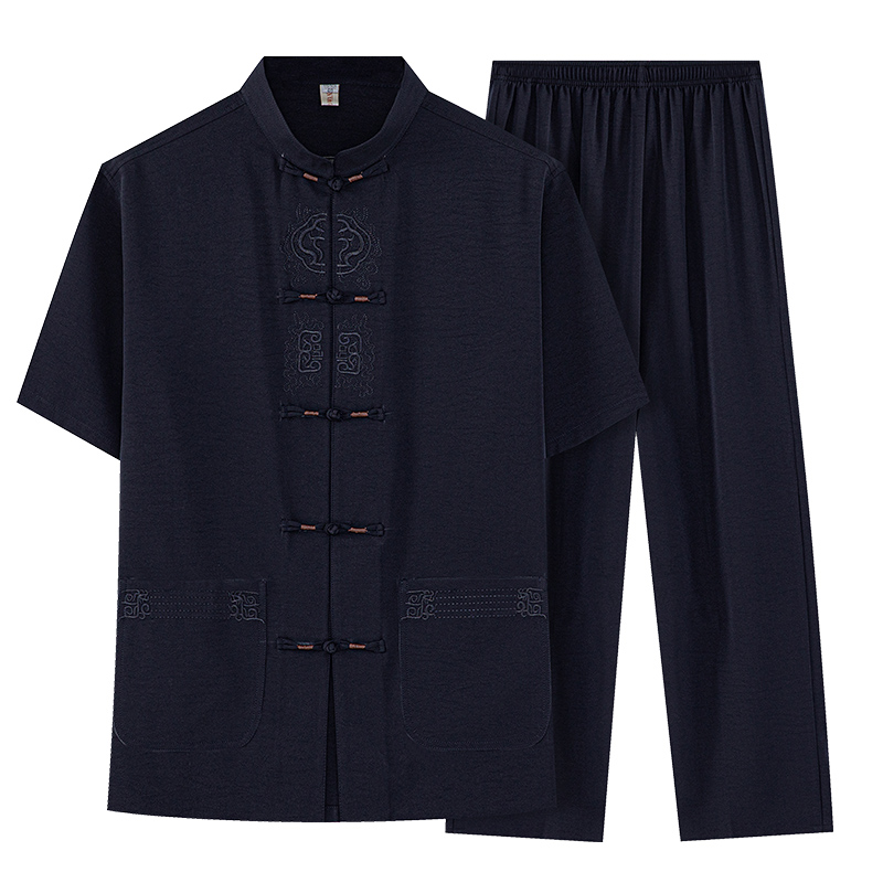 Chemise-et-pantalon-en-coton-et-lin-pour-homme-combinaison-manches-courtes-taille-compl-te-tendance