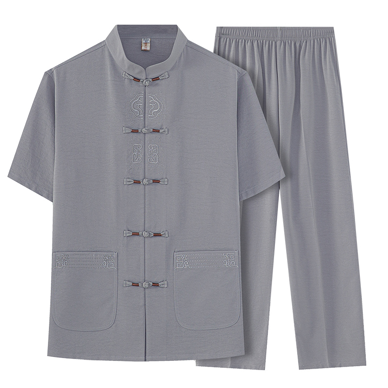 Chemise-et-pantalon-en-coton-et-lin-pour-homme-combinaison-manches-courtes-taille-compl-te-tendance