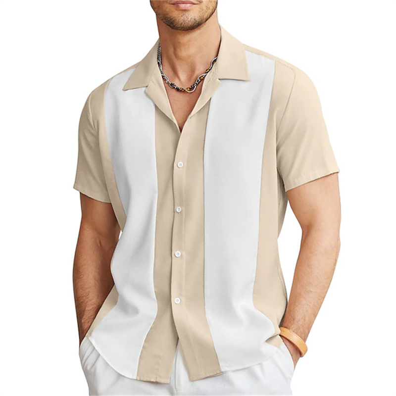Chemise-de-bowling-d-contract-e-manches-courtes-pour-hommes-chemise-boutons-revers-de-couleur-assortis