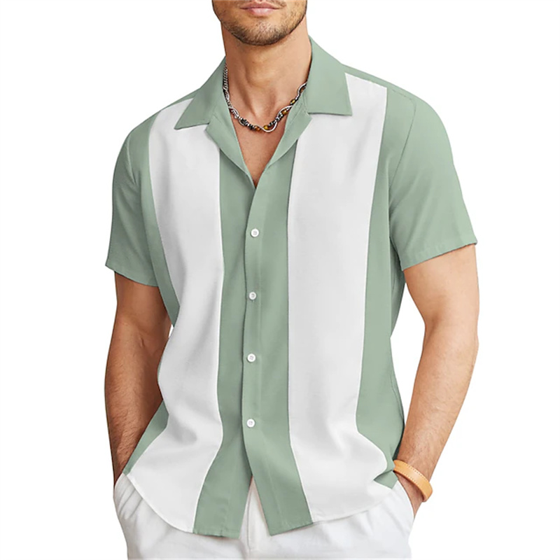 Chemise-de-bowling-d-contract-e-manches-courtes-pour-hommes-chemise-boutons-revers-de-couleur-assortis