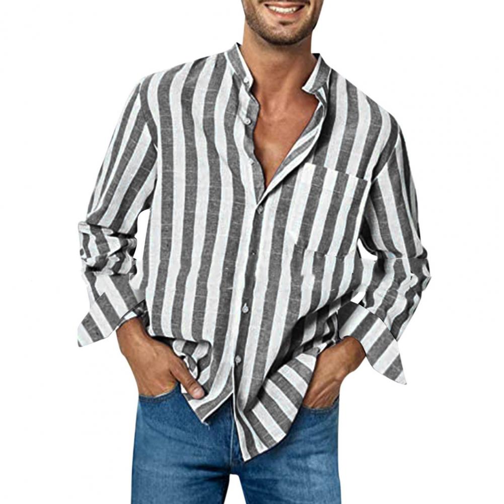 Chemise-manches-longues-pour-hommes-grande-taille-haute-lasticit-habillage-d-contract-rayures-imprim-es-chemises