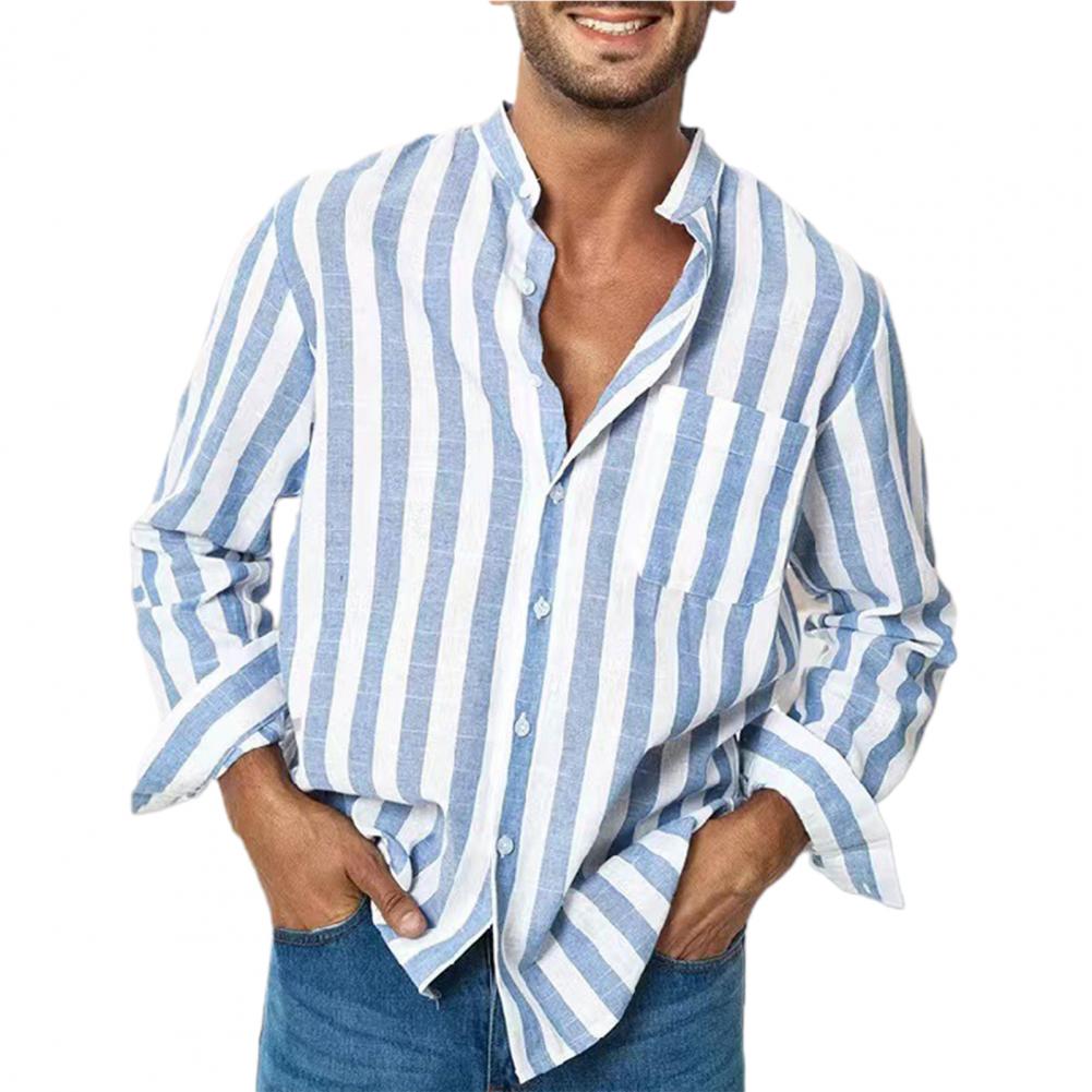 Chemise-manches-longues-pour-hommes-grande-taille-haute-lasticit-habillage-d-contract-rayures-imprim-es-chemises