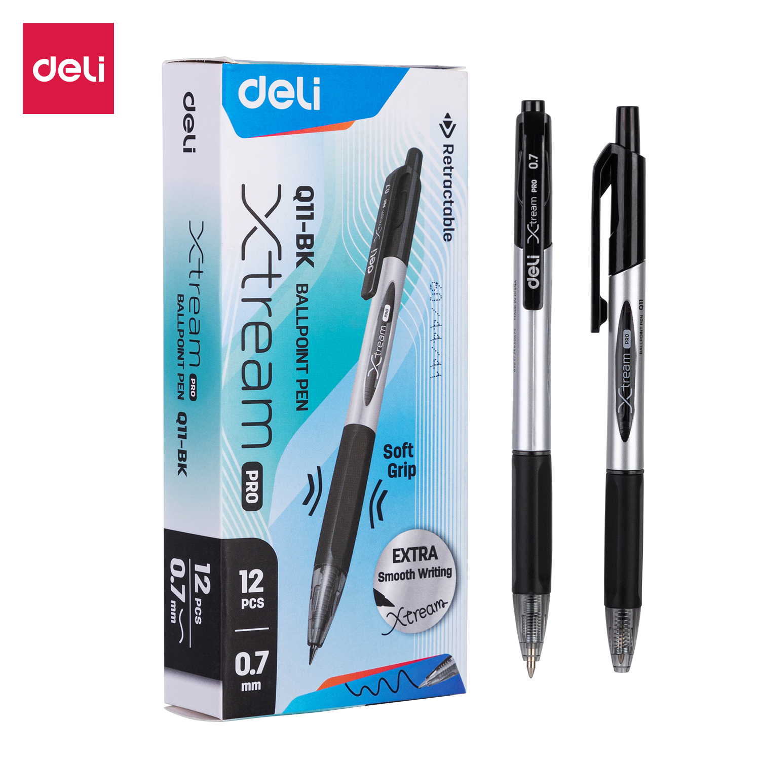 Deli-Stylos-bille-faible-viscosit-recharge-d-encre-signature-noir-bleu-bureau-cole-outils-d-criture