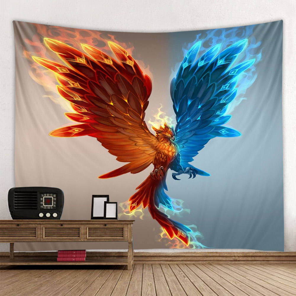 Tenture-murale-de-ph-nix-en-feu-oiseau-volant-rideau-de-couverture-d-coration-de-maison