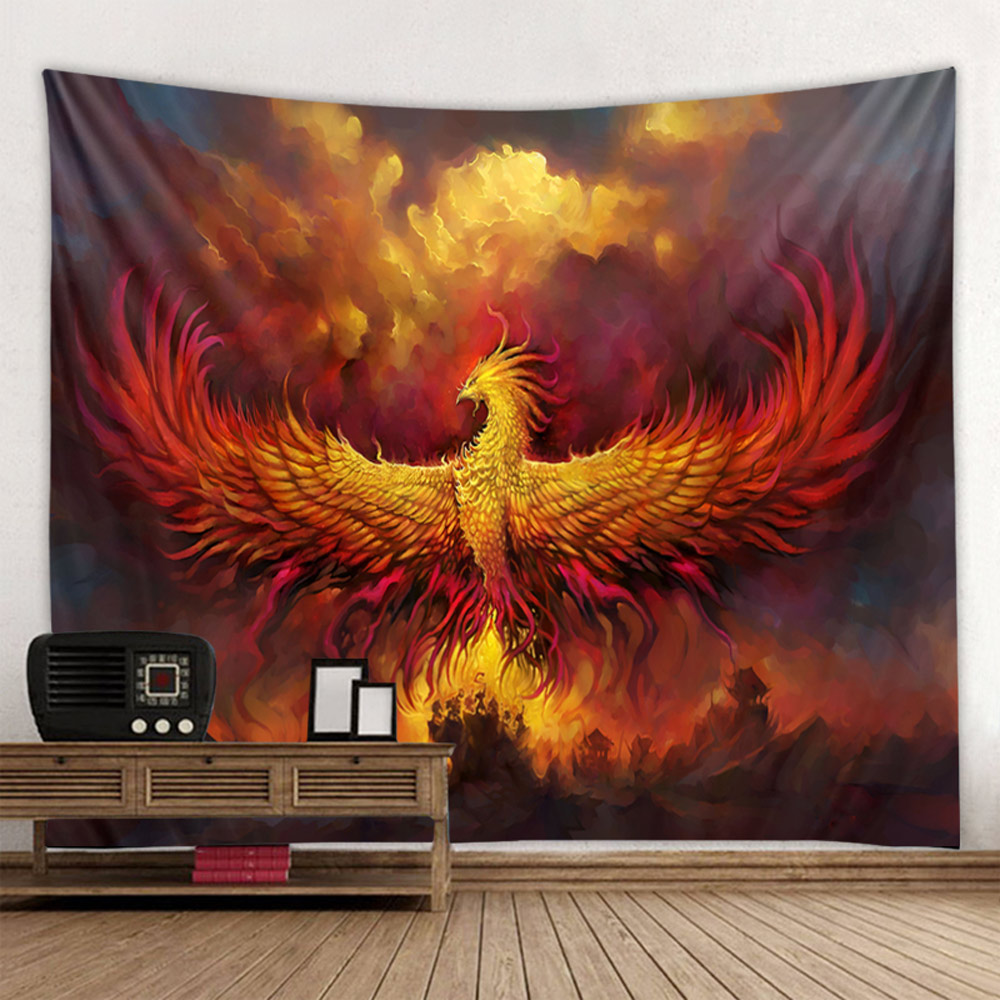 Tenture-murale-de-ph-nix-en-feu-oiseau-volant-rideau-de-couverture-d-coration-de-maison